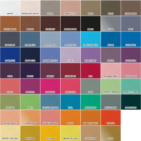 A 61-colour chart displays labelled shades—whites, browns, blues, metallics (silver and gold)—making it easy to choose the perfect hue for your Traffic Handle or any creative project.