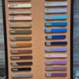 Comprehensive BioThane colour swatch chart displaying 36 handmade dog collar colour options from whites through browns, greys, blues, purples and more.