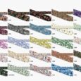 Colourful printed BioThane dog collar designs displayed in a grid layout, showing floral patterns and vibrant colour options.