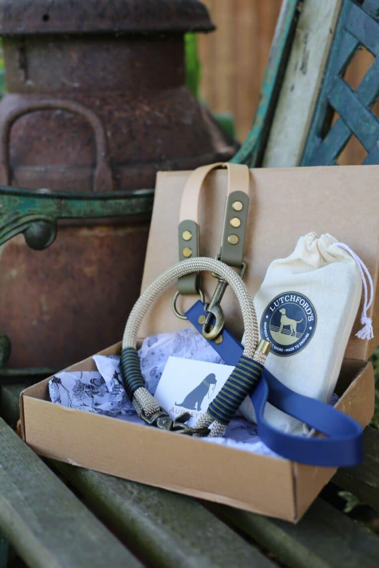 Aubreys x Lutchfords collab handmade paracord dog collar and biothane lead set.